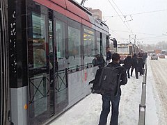 Снегопад трамваи